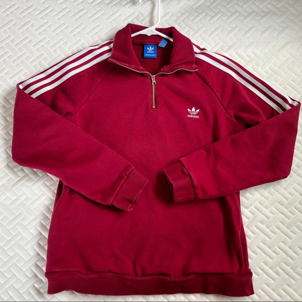 Adidas 3 Stripe Burgundy Quarter-zip Sweatshirt